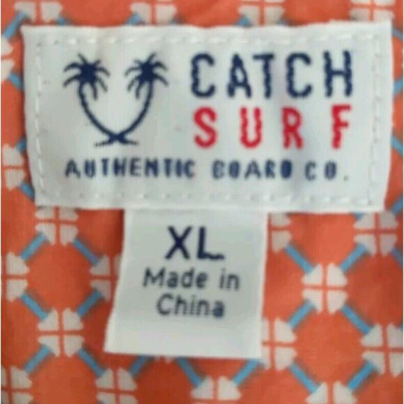 VTG Catch Surf Shirt Mens Size L-XL Peach Beach Geometric Short Sleeve Button Up - Picture 4 of 7